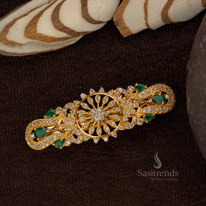 White Green gold plated hair clip featuring elegant craftsmanship - Sasitrends