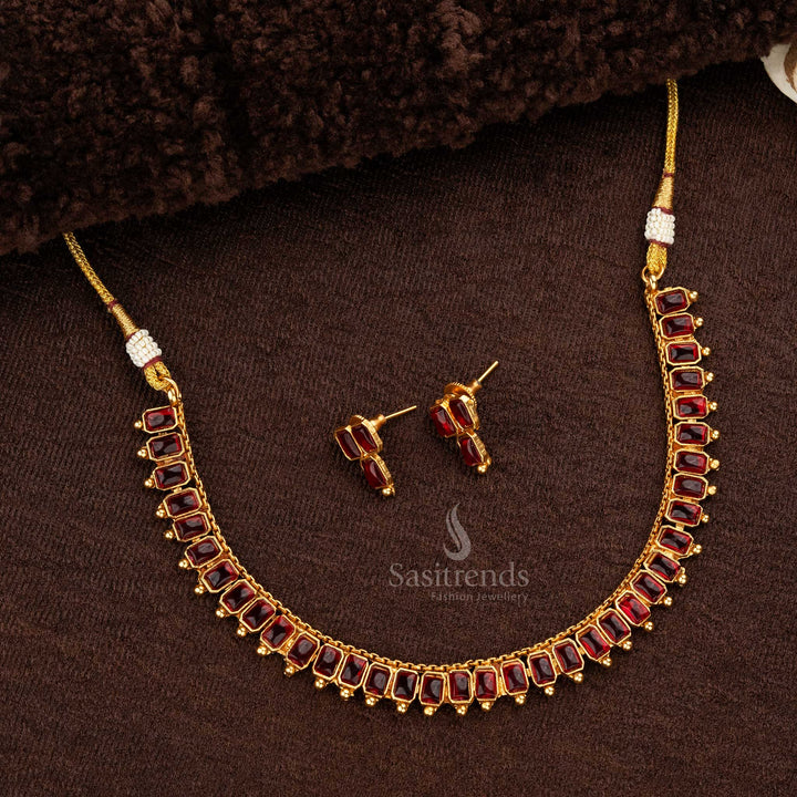 Traditional Necklace Set Featuring Rectangular Stones - Sasitrends