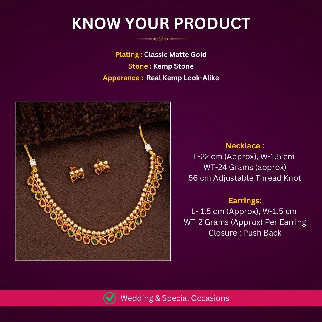 Exquisite temple necklace with ruby teardrop motifs and polished gold beads - Sasitrends