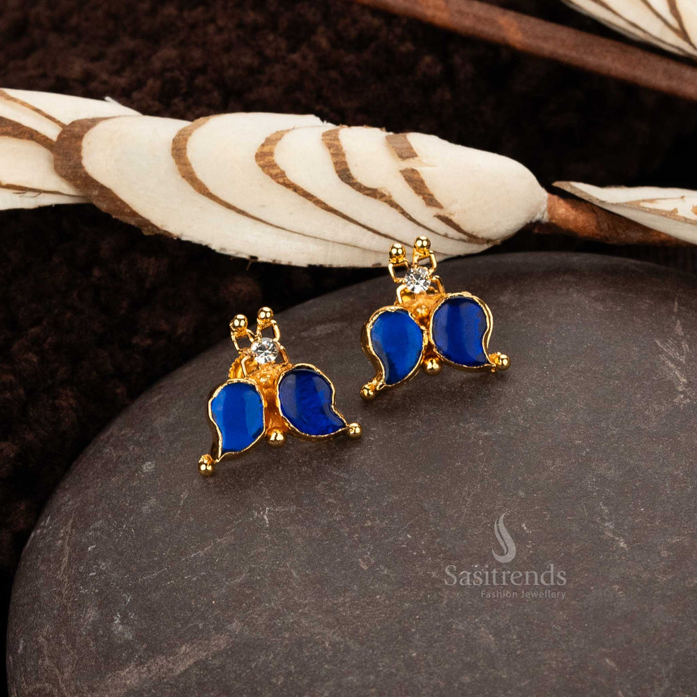 Elegant Blue Palakka Mango Earrings, Micro Gold-Plated – Traditional Style - Sasitrends