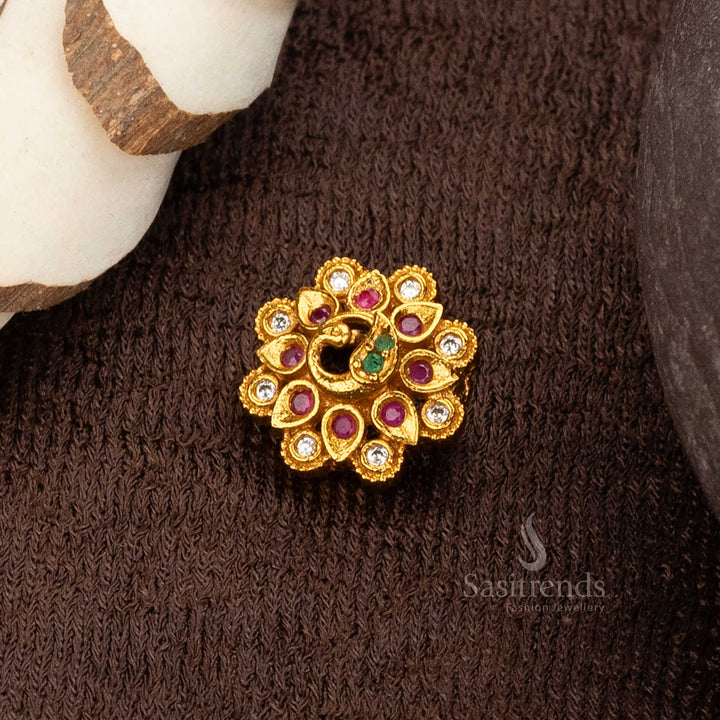 Non-piercing peacock nose pin in matte gold for traditional bridal look - Sasitrends