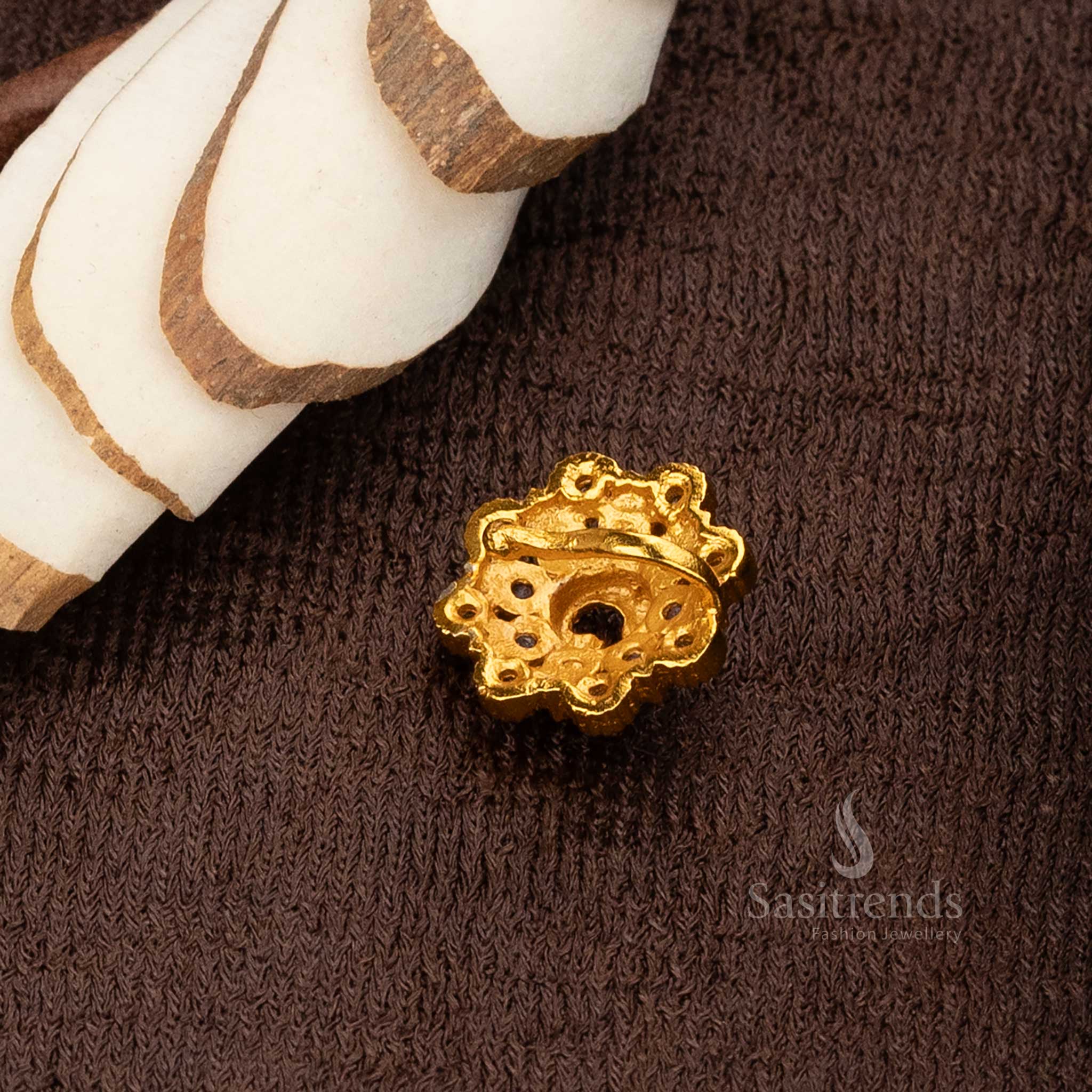 Non-piercing peacock nose pin in matte gold for traditional bridal look - Sasitrends