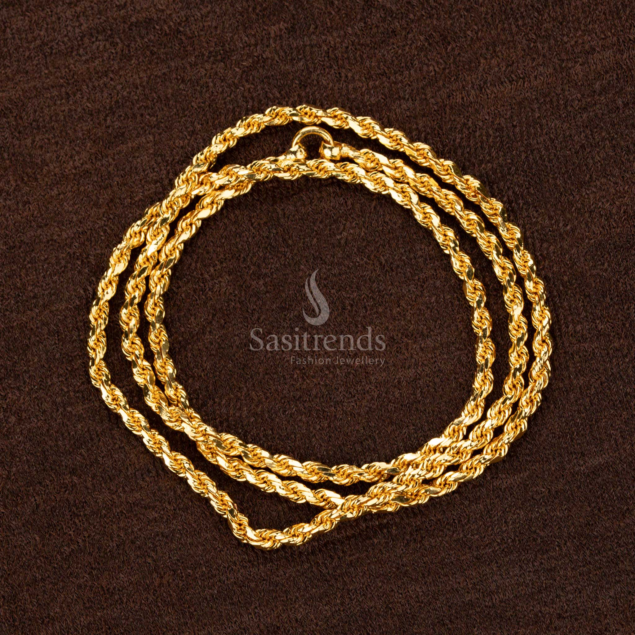 Sleek thin 1-gram micro gold-plated twisted rope chain, offering a delicate and elegant look for versatile wear - Sasitrends