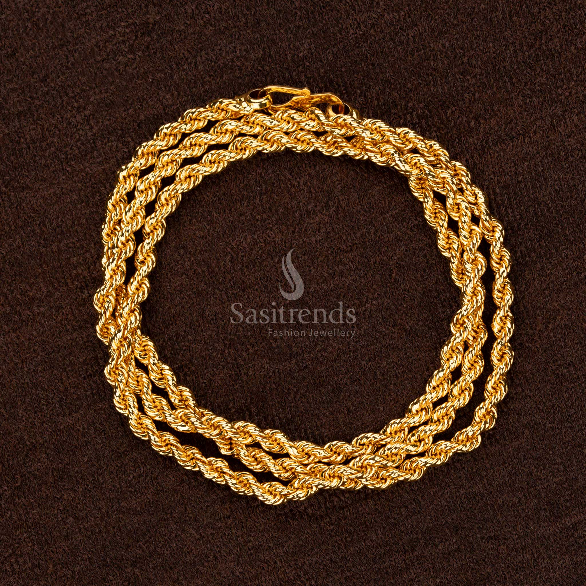 Sophisticated medium twisted rope chain in 1-gram micro gold plating, designed for timeless and refined style - Sasitrends