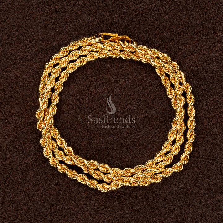 Sophisticated medium twisted rope chain in 1-gram micro gold plating, designed for timeless and refined style - Sasitrends