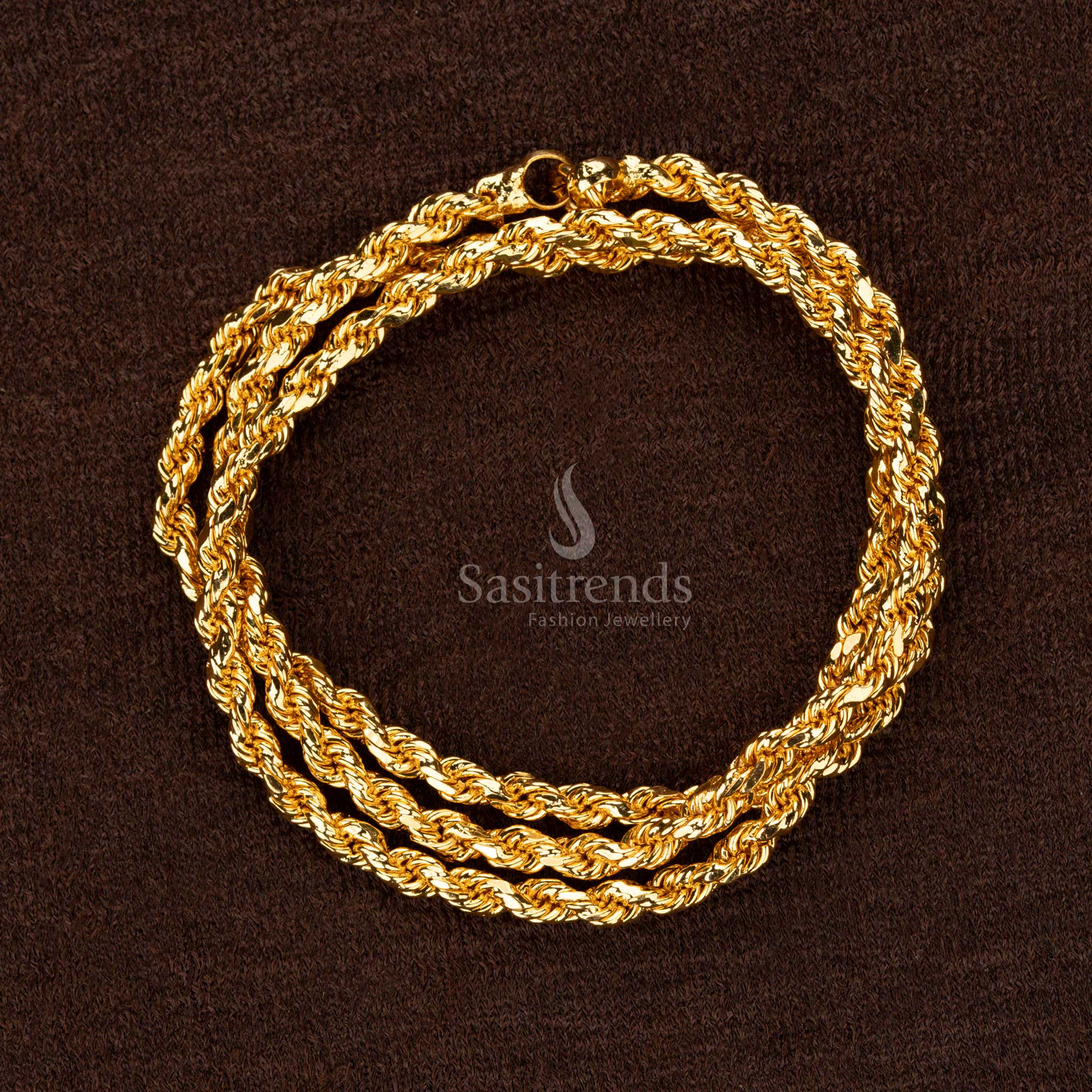 Radiant thick 1-gram micro gold-plated twisted rope chain designed for luxurious traditional appeal and elegant style - Sasitrends