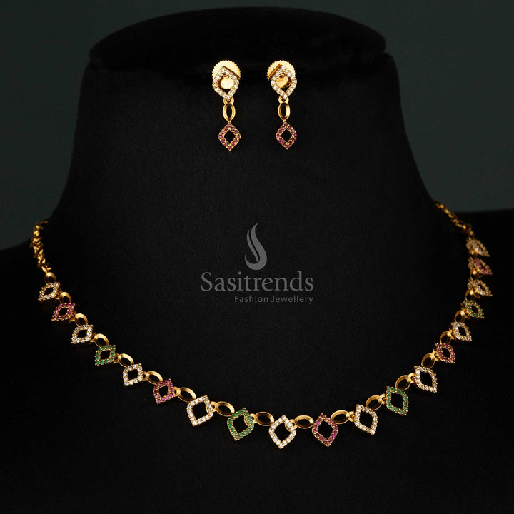 Stunning bridal necklace set in temple design with American diamond embellishments and colorful patterns - Sasitrends