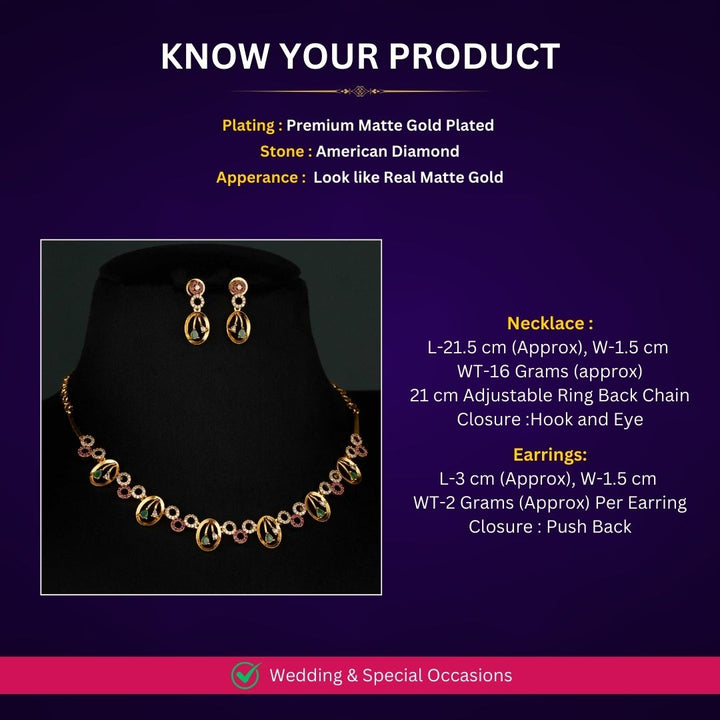 Matte Gold plated Necklace Jewellery Set Measurement Image - Sasitrends