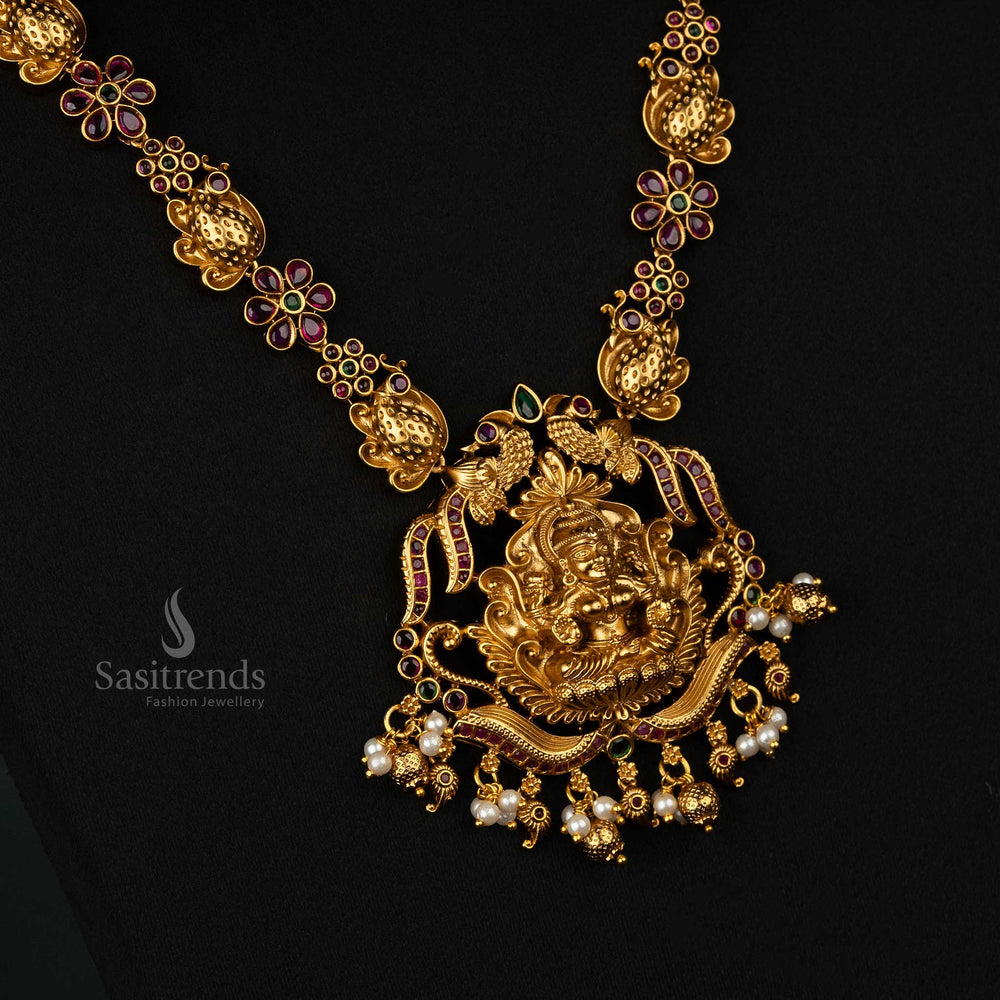 Lakshmi pendant necklace with peacock and floral motifs - Sasitrends