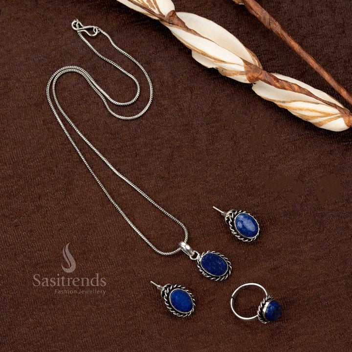 Casual wear oxidised jewellery set with earrings, ring, and pendant - Sasitrends