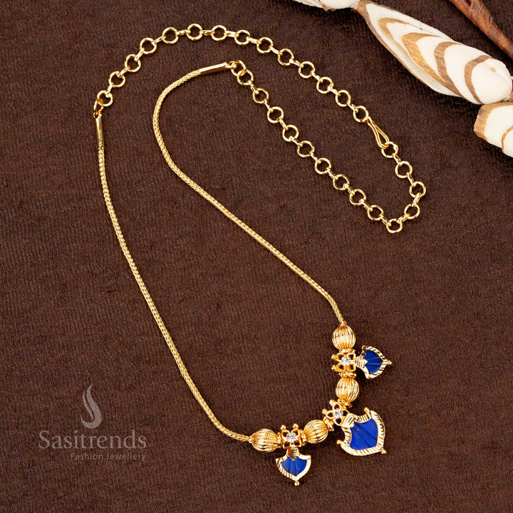 Traditional festive wear gold plated Palakka necklace, Kerala-style with AD stones – Sasitrends