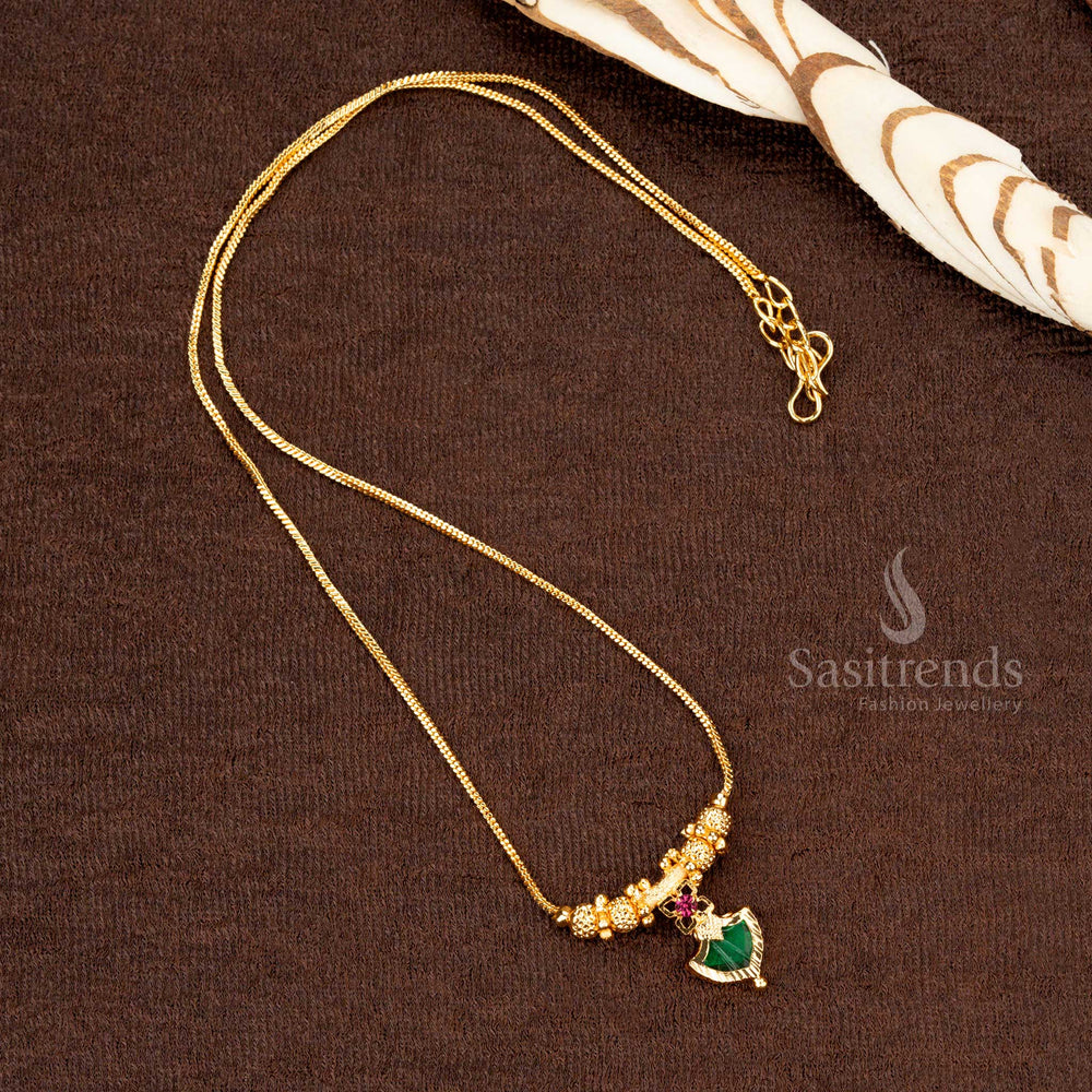 Regal glow Kerala traditional one gram micro gold plated green Palakka necklace, gracefully adorned with classic ball motifs  - Sasitrends