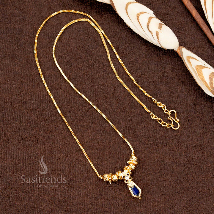  Majestic splendor Kerala-style one gram micro gold plated blue Palakka necklace, featuring traditional ball embellishments and a beautifully designed Chaka Palakka Nagapadam pendant - Sasitrends