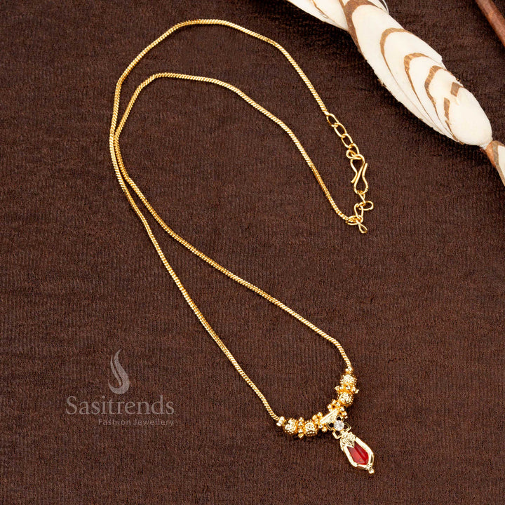 Regal heritage one gram micro gold plated red Palakka necklace with an artistic ball design and an intricately crafted Chaka Palakka Nagapadam pendant - Sasitrends