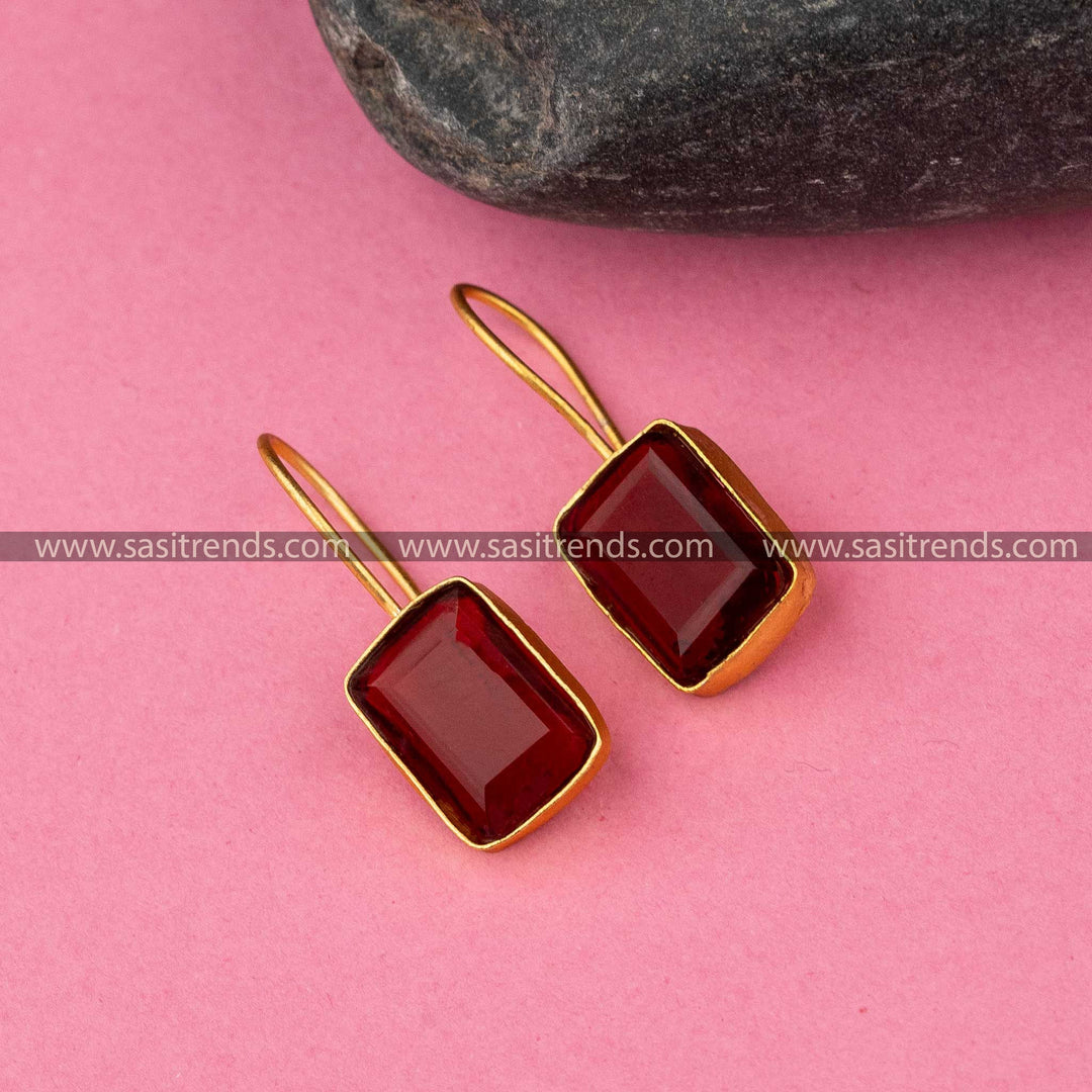 Casual Wear Red Monalisa Stone Gold Plated Fish Earrings Sasitrends Online Shopping