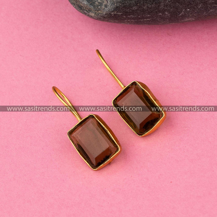 Elegant Brown Monalisa Stone Stud Gold Plated Earrings Sasitrends Online Shopping