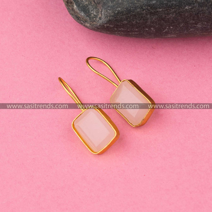 Elegant Pink Monalisa Stone Gold Plated Earrings Sasitrends Online Shopping