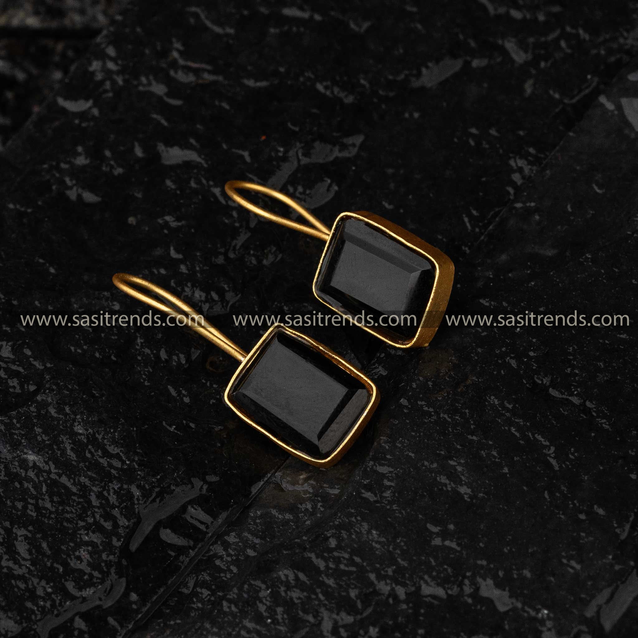 Office Wear Black Monalisa Stone Gold Plated Fish Hook Earrings Sasitrends Online Shopping