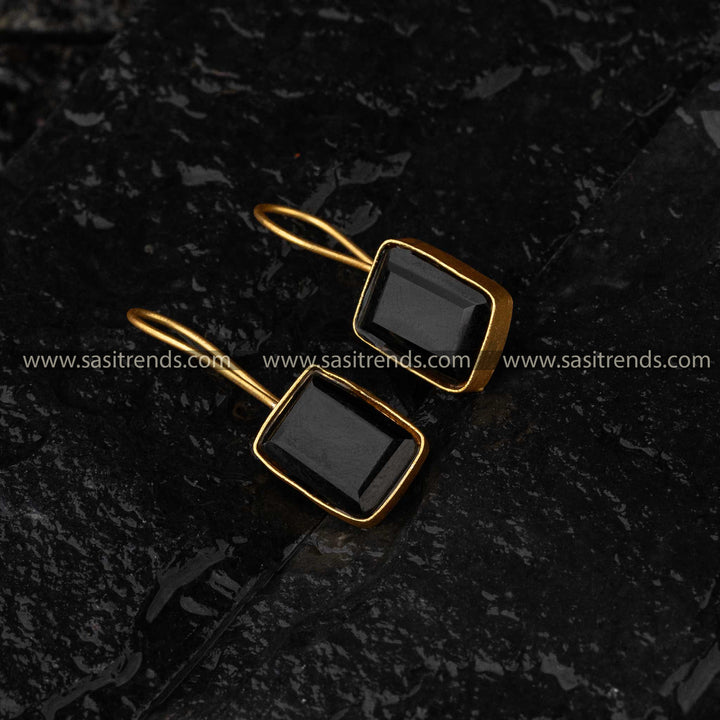 Office Wear Black Monalisa Stone Gold Plated Fish Hook Earrings Sasitrends Online Shopping