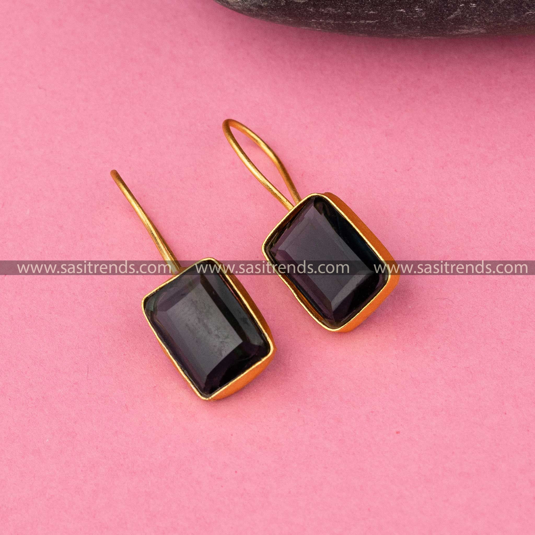 Stylish Violet Monalisa Stone Gold Plated Fish Hook Earrings Sasitrends Online