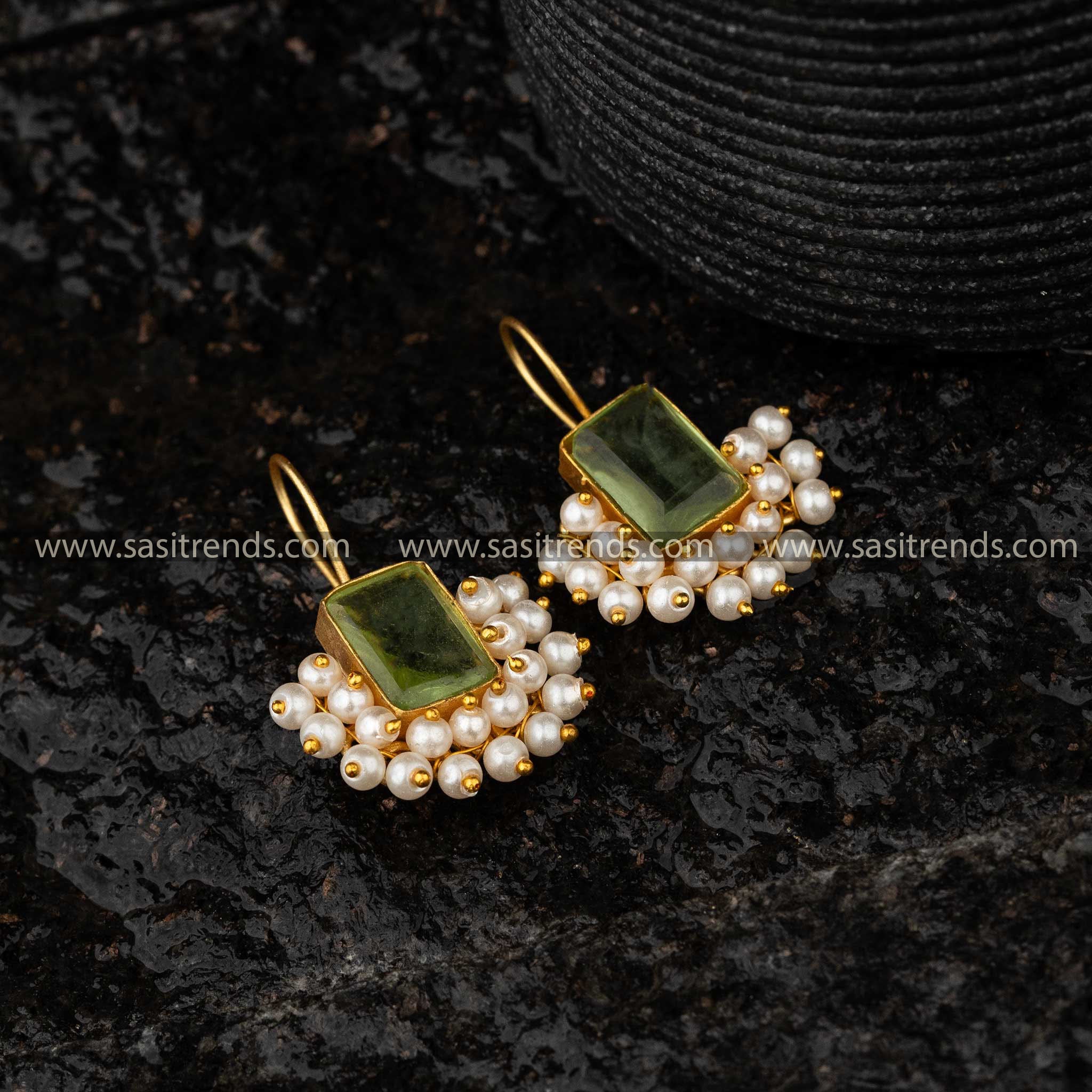 Green Monalisa Stone Gold Plated Earrings Sasitrends Online Shopping