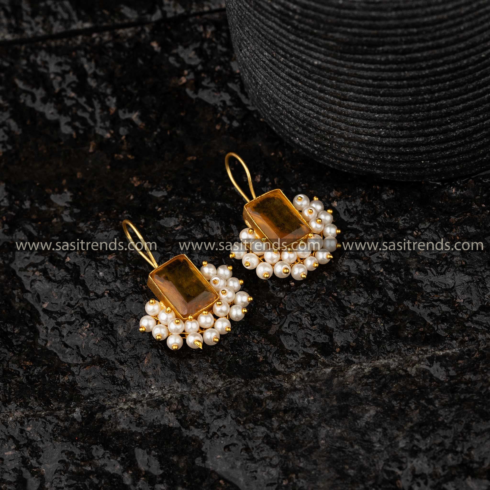 Yellow Monalisa Stone Gold Plated Earrings Sasitrends Online Shopping