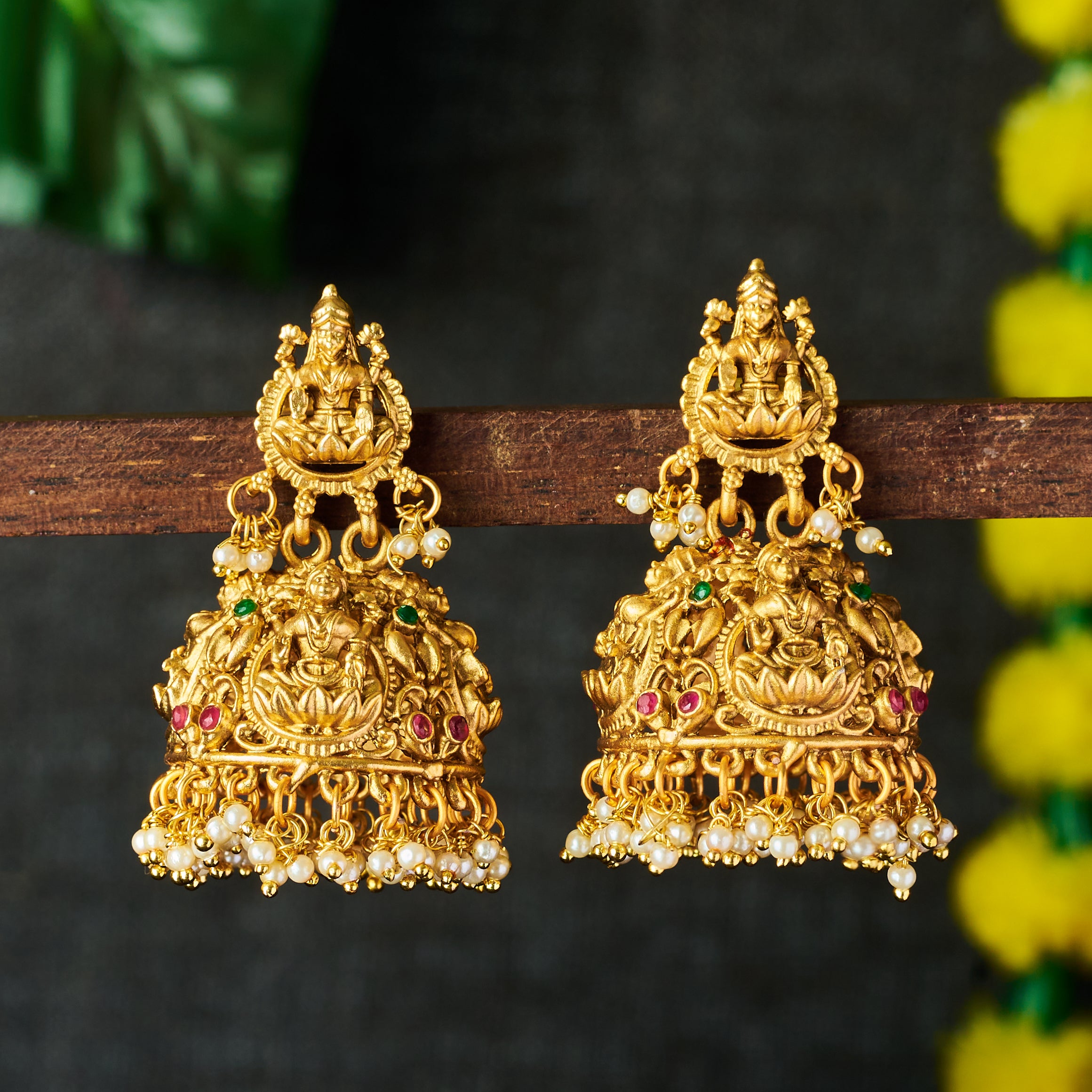 Gold plated hotsell lakshmi pearl jhumka earring