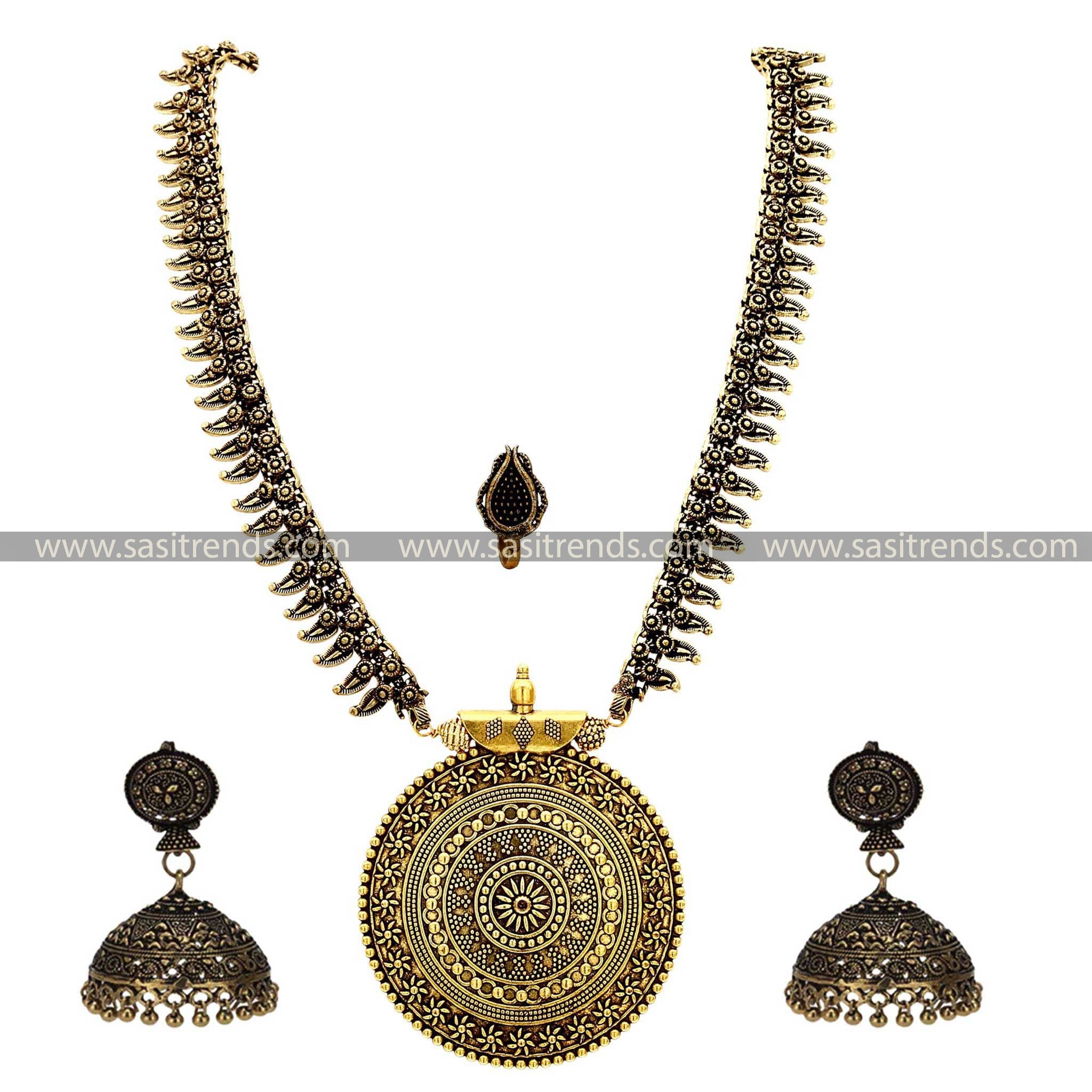 Niranjana Chakra Pendant Oxidised Nose Pin Combo Jewwllery Set - Sasitrends - Sasitrends