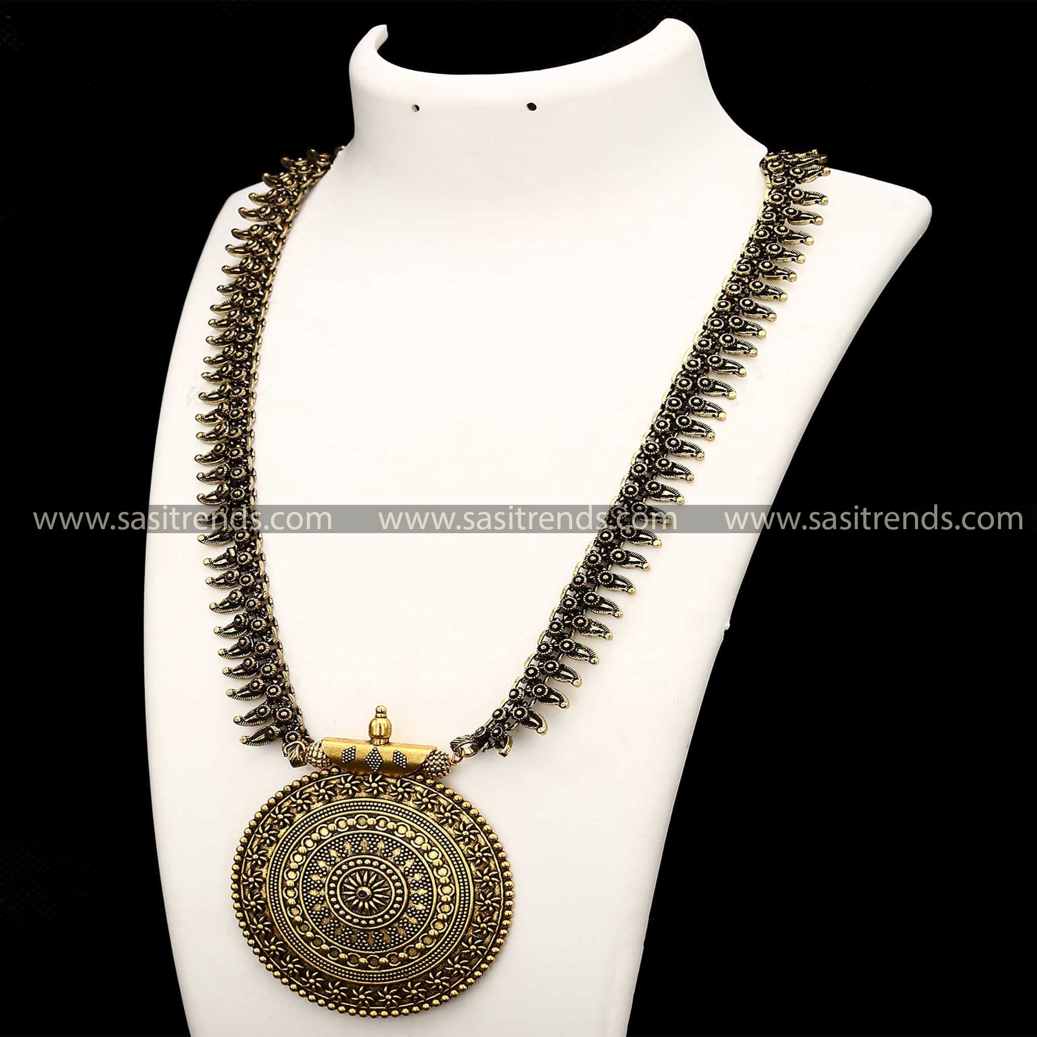 Latest Oxidised Antique Gold Necklace Long Pendant Niranjana Chakara