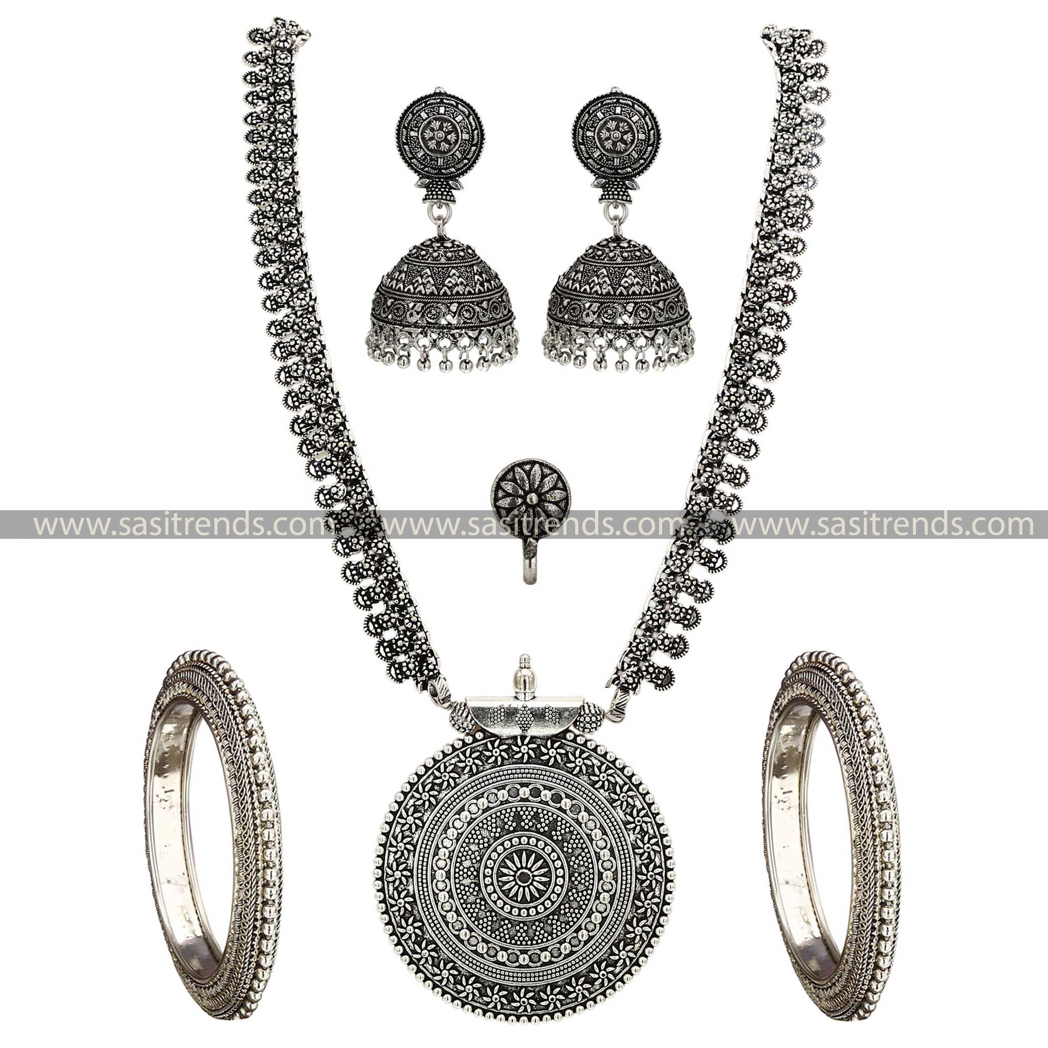 Sasitrends Full Combo Niranjana Chakra Pendant Oxidised Jewellery Set - Sasitrends