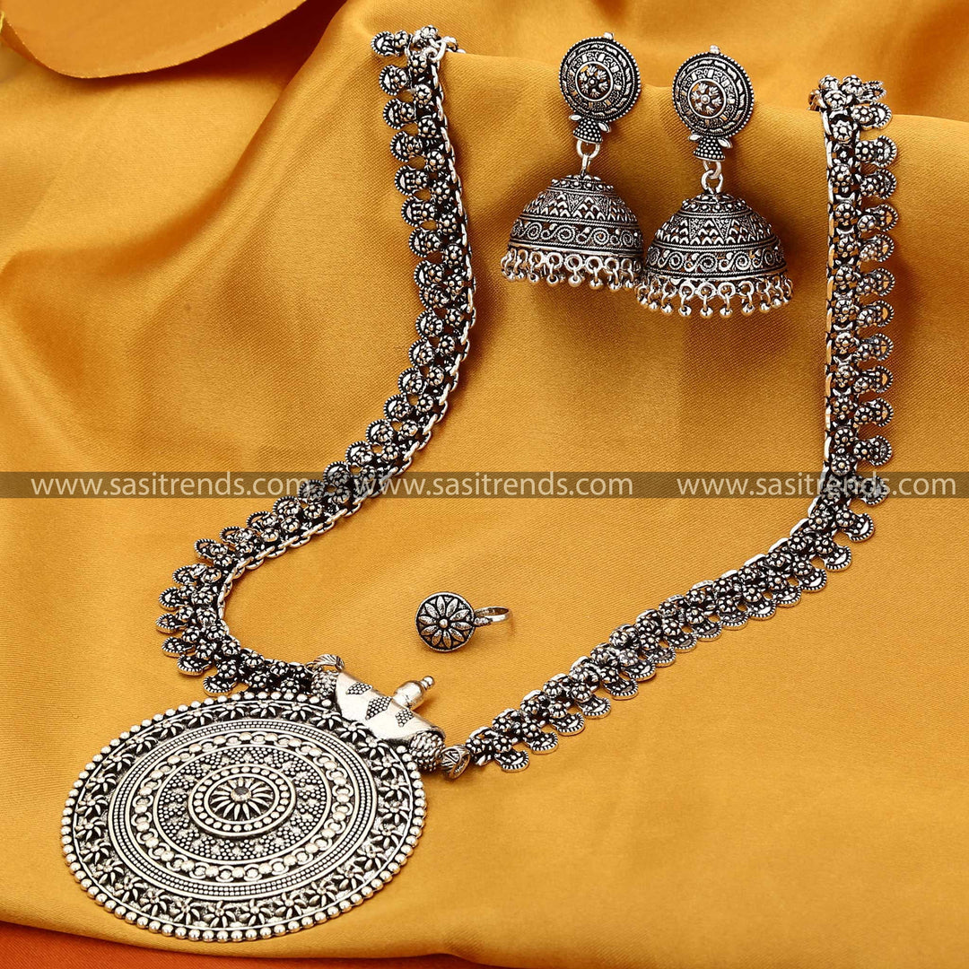 Latest Oxidised Niranjana Chakra Pendant Long Combo Jewellery Set