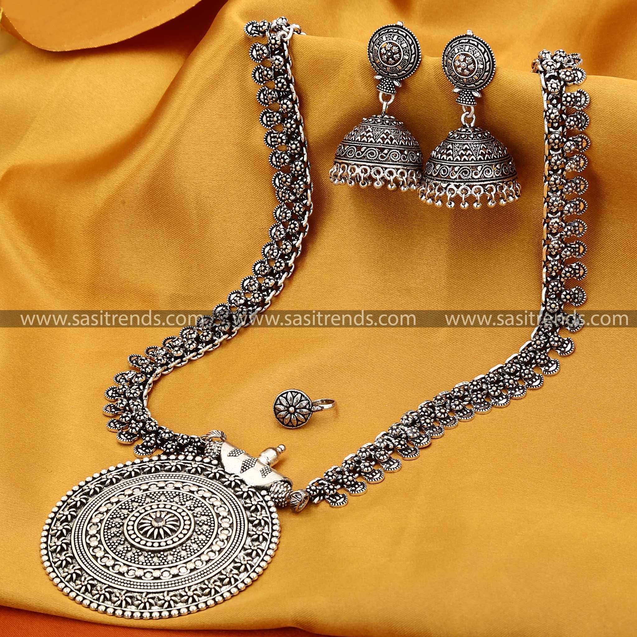 Latest Oxidised Niranjana Chakra Pendant Long Combo Jewellery Set