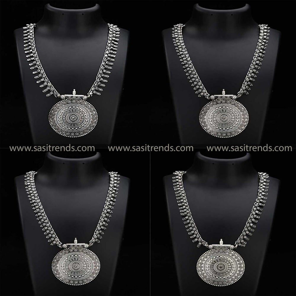 Latest Oxidised Necklace Long Pendant Niranjana Chakara Pendant Sasitrends Online Shopping