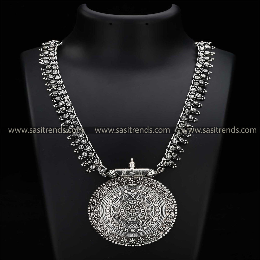 Oxidised Long Pendant Necklace For Navarathiri Sasitrends Online Shopping