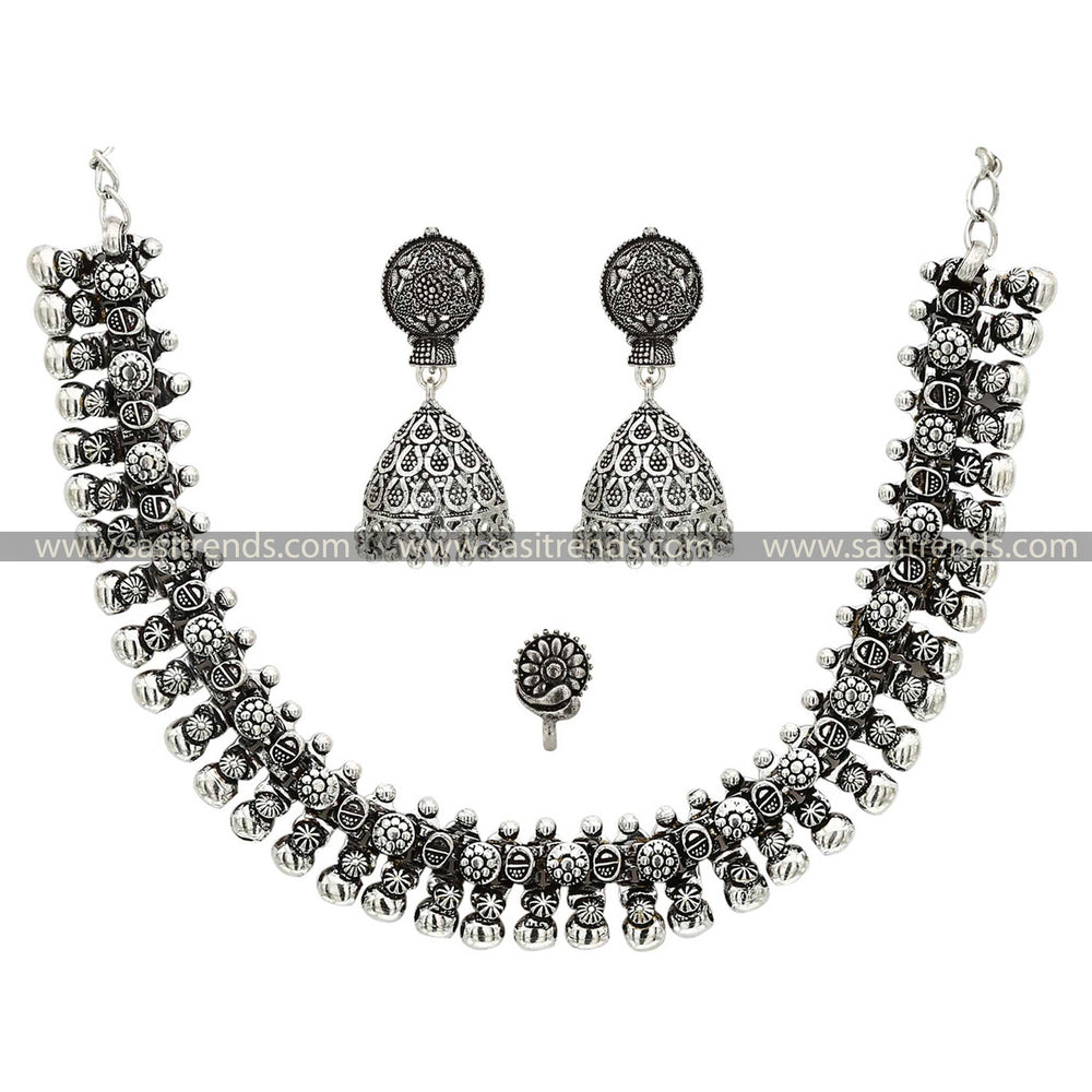 Haara Oxidised Jewellery Set Nose pin Inclusion Sasitrends Online Shopping