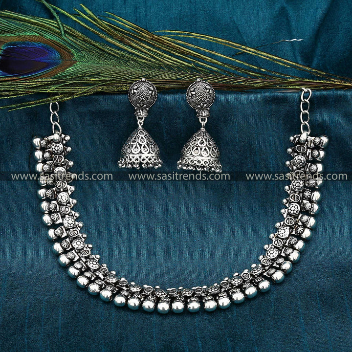 Sasitrends - Haara Oxidised Jewellery Set with Necklace and Jhumka Earrings