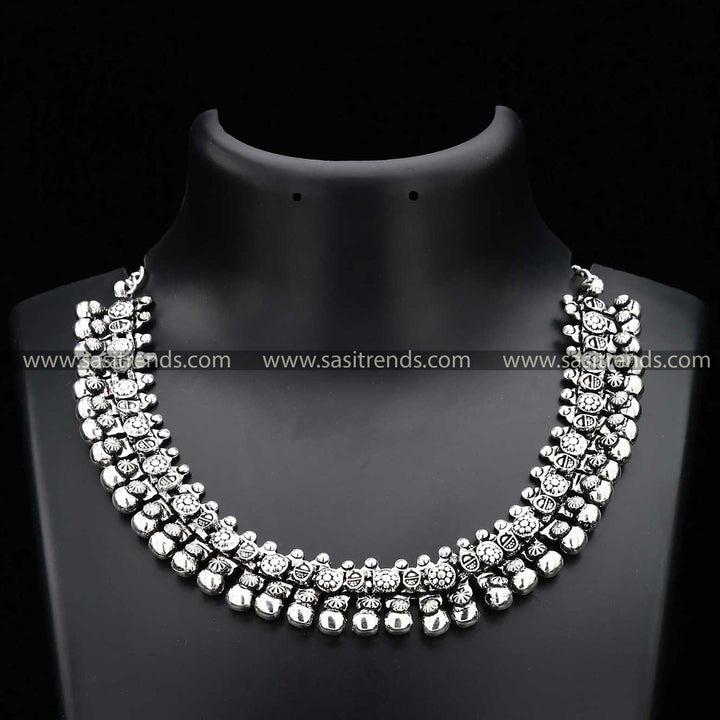 Haara Oxidised Silver Necklace - Elegance Collection | Sasitrends