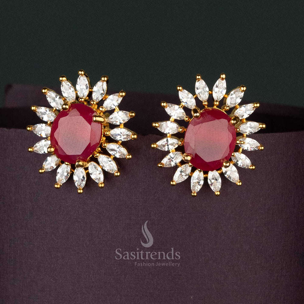 American Diamond white-Ruby stone gold plated party wear- Sasitrends