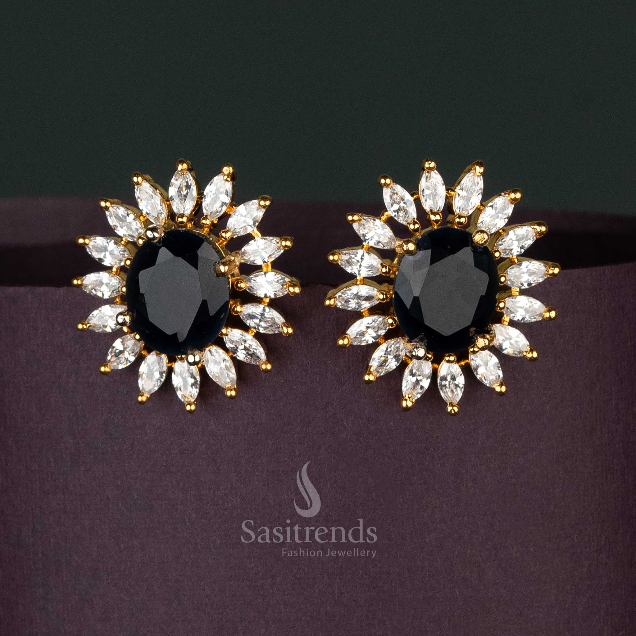 American Diamond white-Black stone gold plated casual wear- Sasitrends