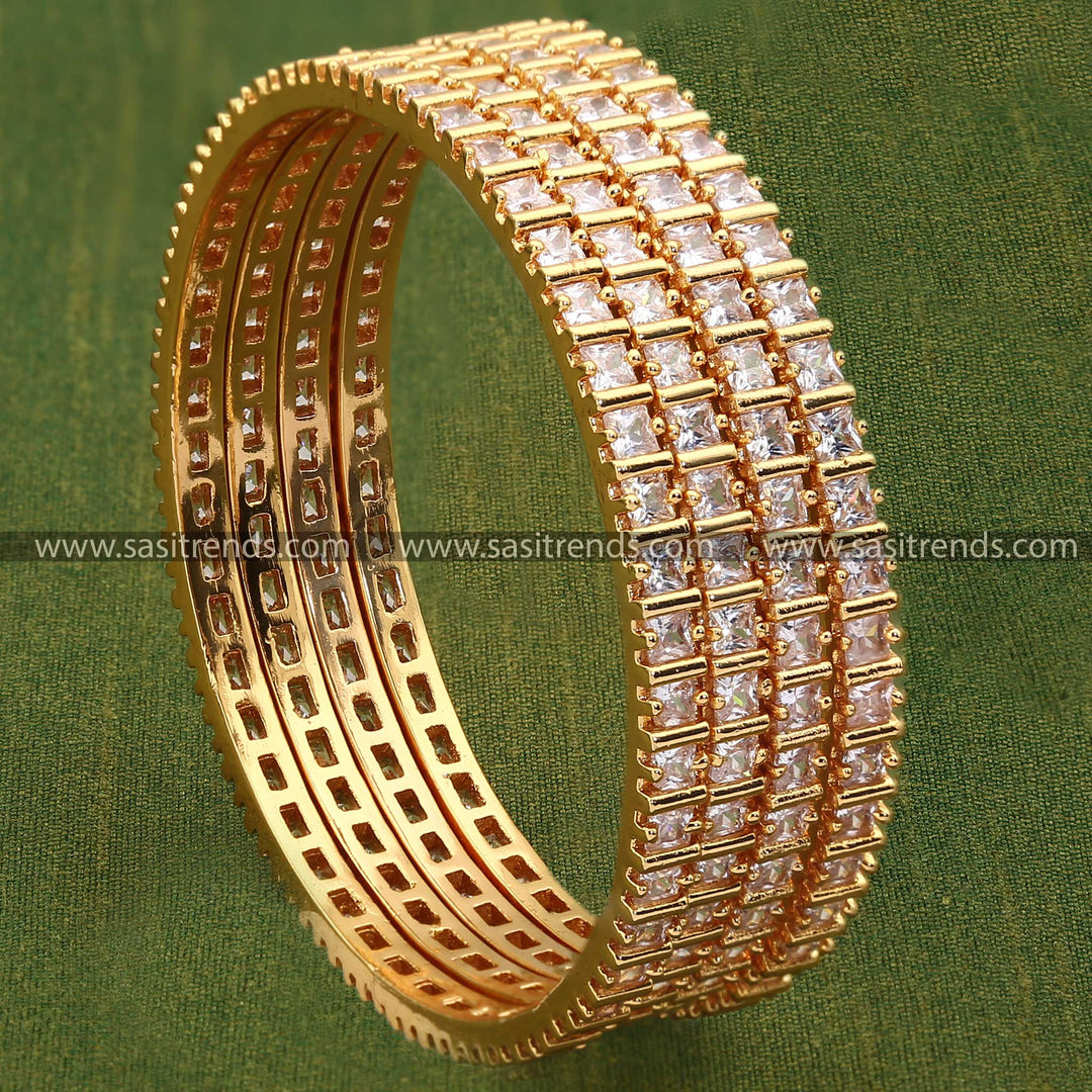 One Gram Micro Gold Plated White AD Stone Studded Attigai Bangles Sasitrends Shopping