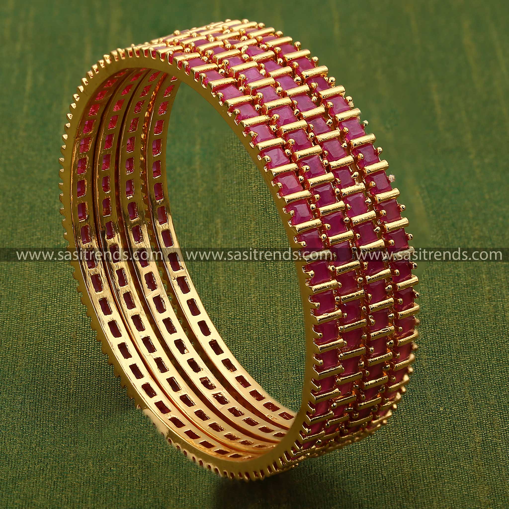 Traditional Elegance Micro Gold Plated Ruby AD Stone Studded Addigai Bangles Sasitrends Online Shopping