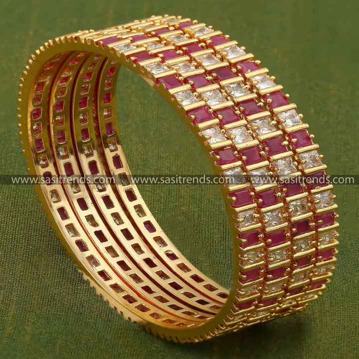 One Year Guaranteed Micro Gold Plated White Ruby AD Stone Attigai Bangles Online