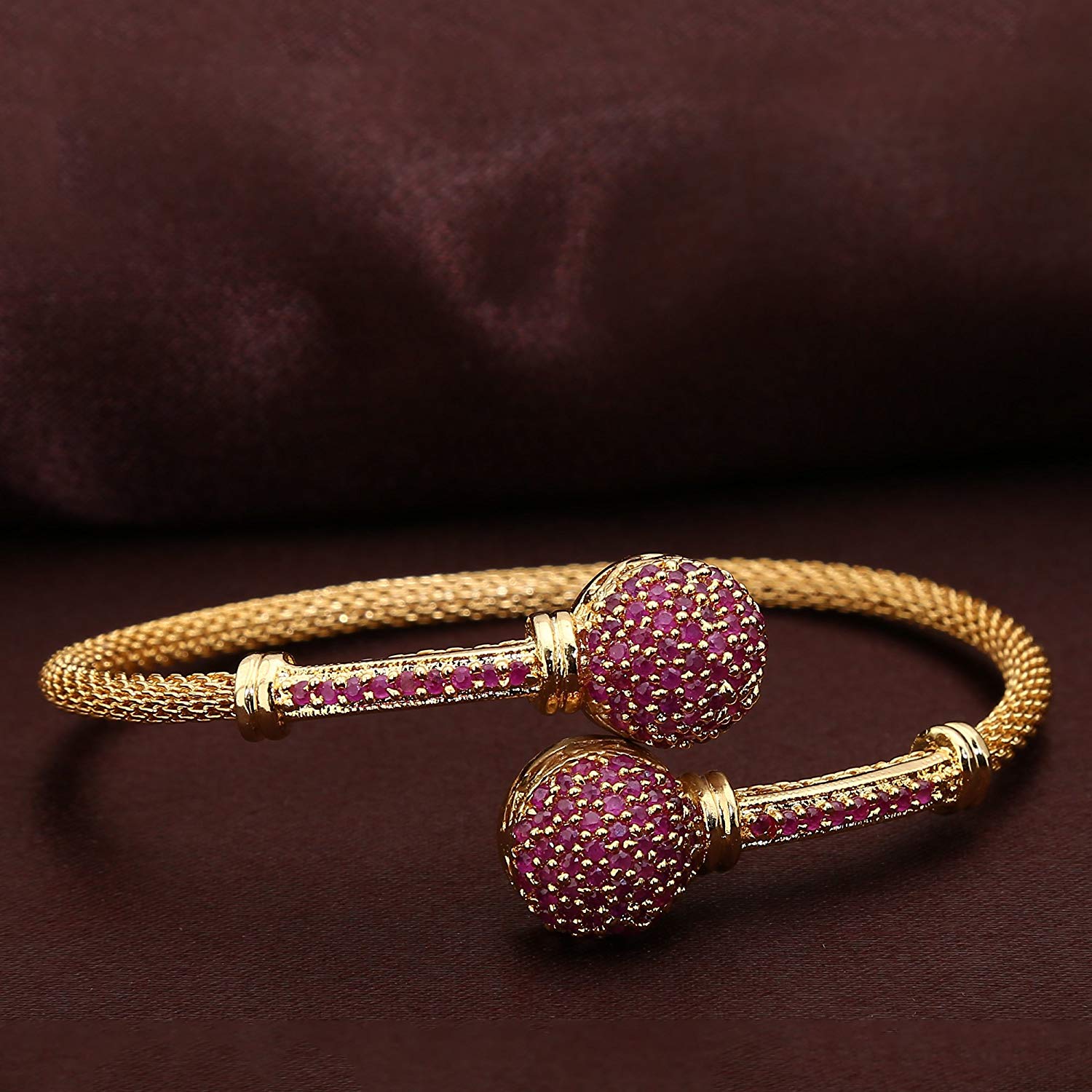 Adjustable Bracelet - Micro Gold Plated, American Diamond Stones, Traditional Wear for Women