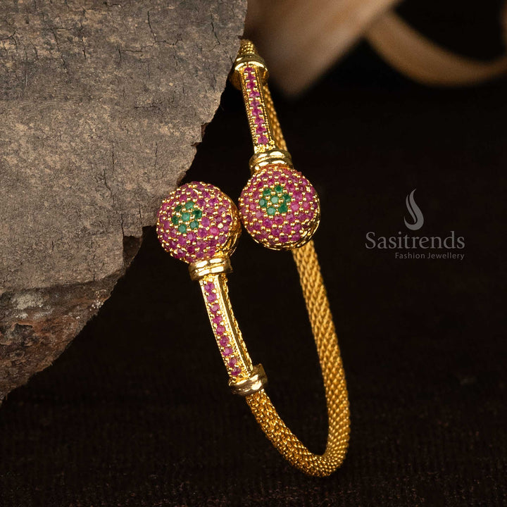 Glimmering new micro gold plated bracelets set featuring ruby green American diamonds in a stylish design for premium jewellery collections - Sasitrends