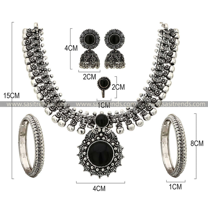 haarini oxidised combo jewellery Set Black Stone Measurement Details Sasitrends