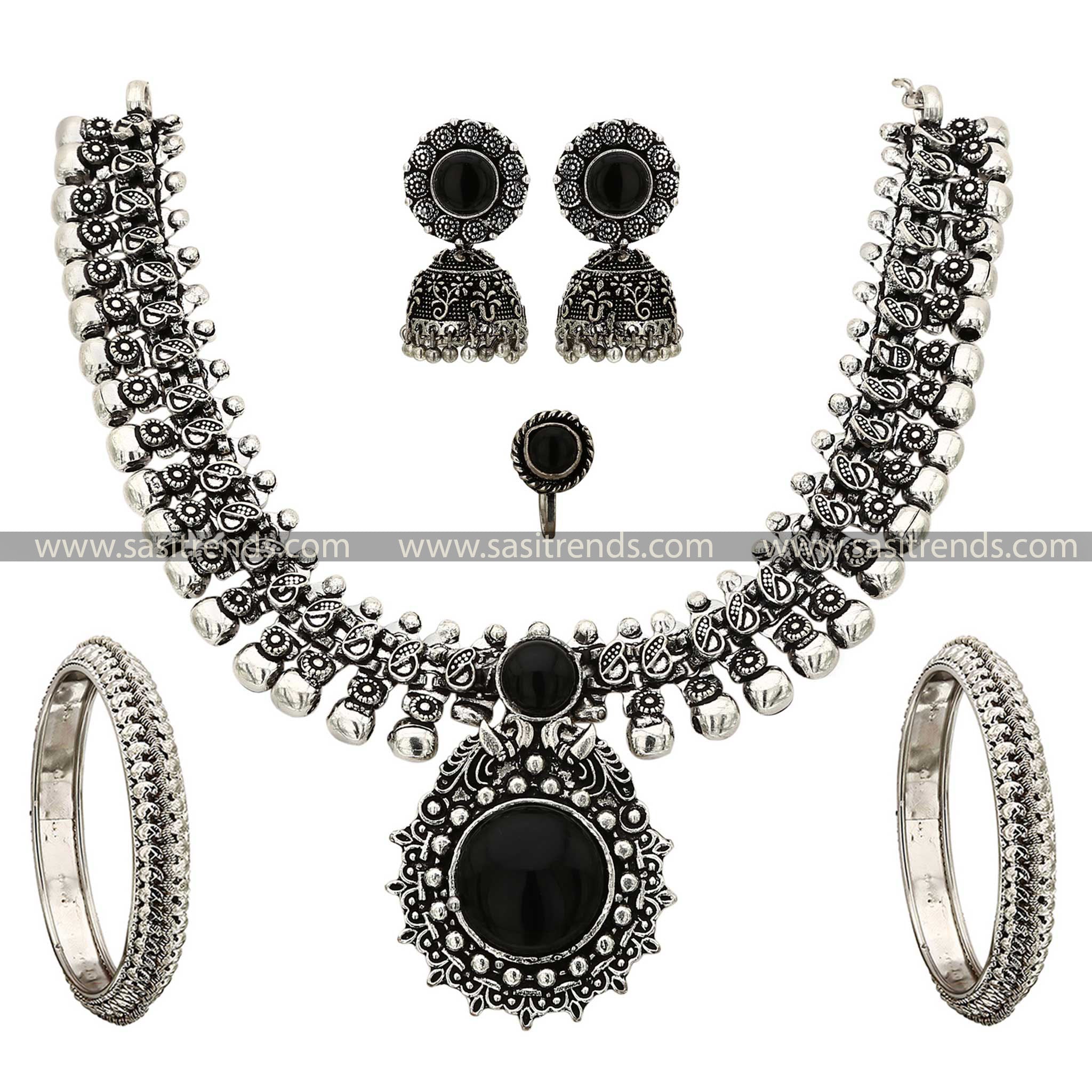 haarini trendy oxidised combo jewellery Set Black Stone Sasitrends Online Shopping