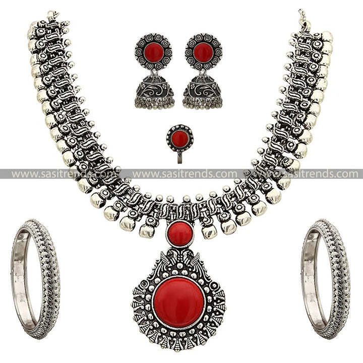 Haarini Trendy Combo Jewellery Set Red Stone Sasitrends Online Shopping