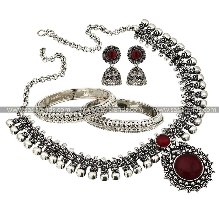 Sasitrends - Haarini Oxidised Silver Combo Jewellery Set with Mango Bangles - Sasitrends