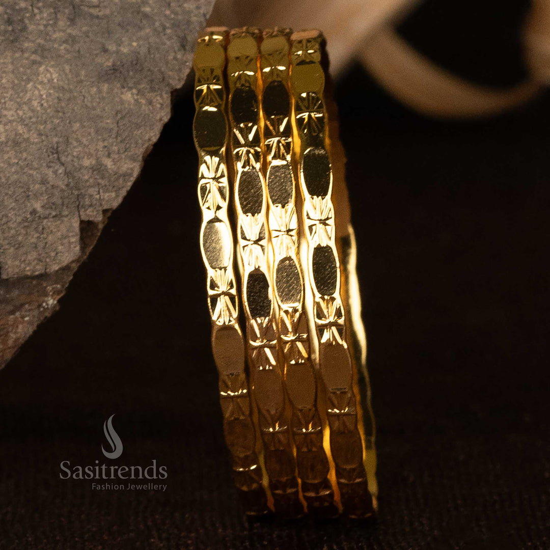 Festival-ready gold bangles with micro gold plating and oval patterns - Sasitrends