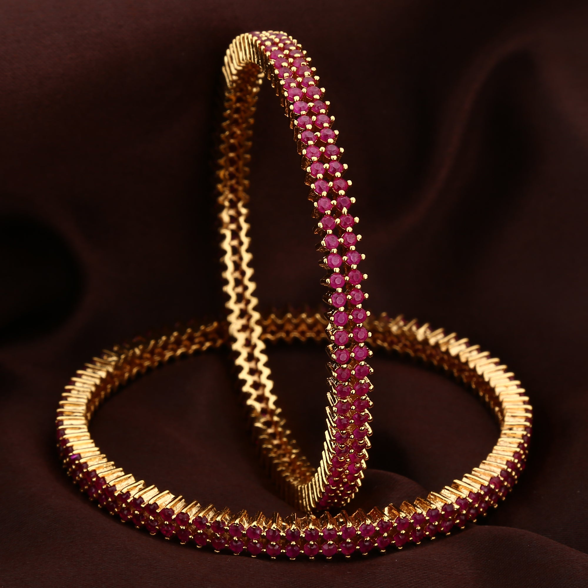 Traditional Micro Gold Plated Ruby AD Stone Studded Bangles